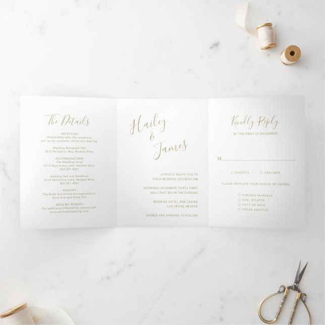 Invitación Tríptica Elegante Boda Gold Moderno (Interior)