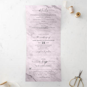 Invitación Tríptica Elegante Boda Mauve Purple Metallic Marble