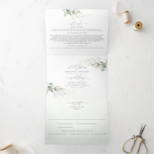 Invitación Tríptica Elegante Boda Minimalista de color de agua verde