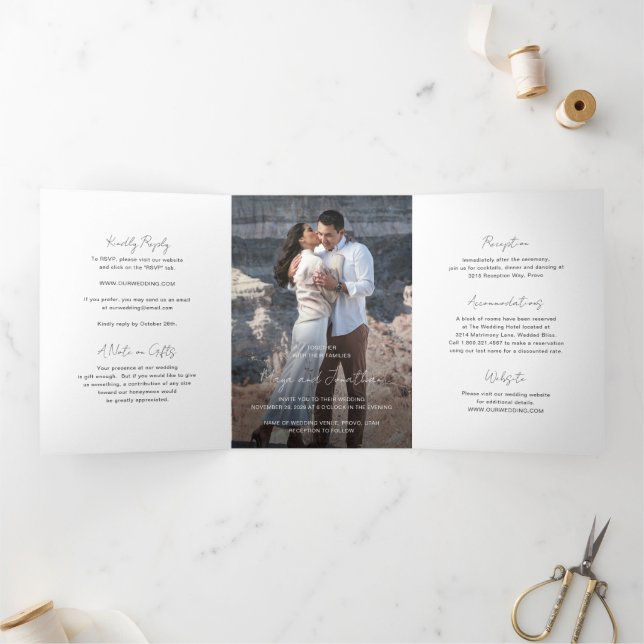 Invitación Tríptica Elegante Boda Moderna Fotografía (Interior)