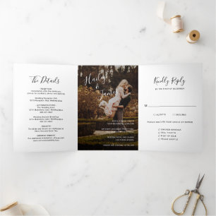Invitación Tríptica Elegante Boda Moderna Fotografía
