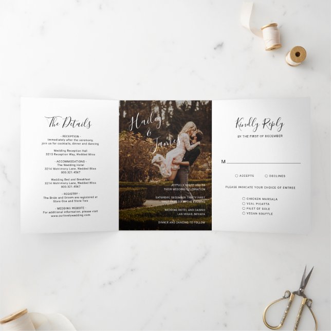 Invitación Tríptica Elegante Boda Moderna Fotografía (Interior)