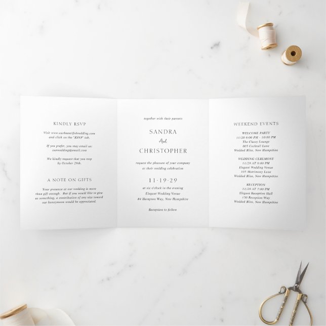Invitación Tríptica Elegante Boda Moderna Simple de Blanco y Negro (Interior)