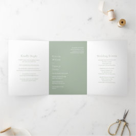 Invitación Tríptica Elegante Boda Moderna Verde Salvia