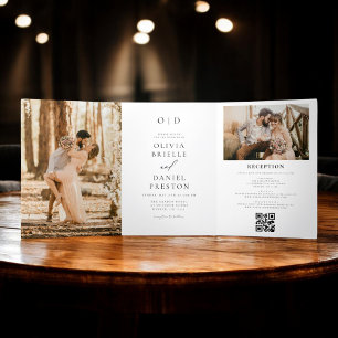 Invitación Tríptica Elegante Boda moderno de fotografía detalles códig