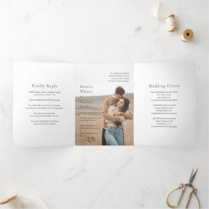 Invitación Tríptica Elegante Boda moderno de fotos en blanco y negro