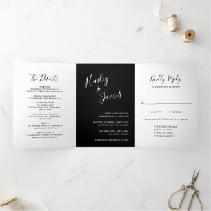 Invitación Tríptica Elegante Boda negro moderno