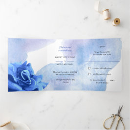 Invitación Tríptica Elegante Boda personalizado de flor azul