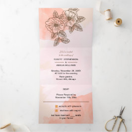 Invitación Tríptica Elegante Boda personalizado de flor marrón