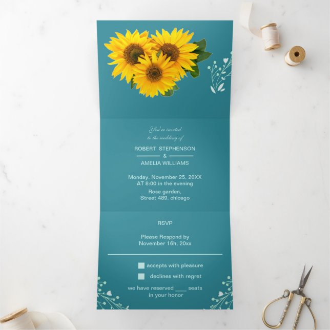 Invitación Tríptica Elegante Boda personalizado de girasol (Interior)