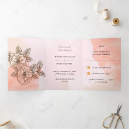 Invitación Tríptica Elegante Boda personalizado de la flor marrón