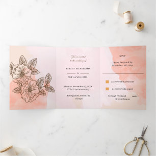 Invitación Tríptica Elegante Boda personalizado de la flor marrón