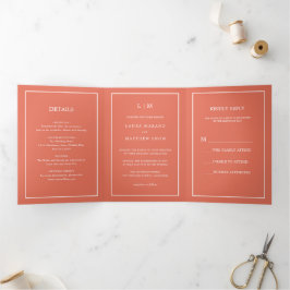 Invitación Tríptica Elegante Boda simple de Terracota Moderno Monogram