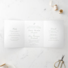 Invitación Tríptica Elegante Boda Tradicional Verde Salvia