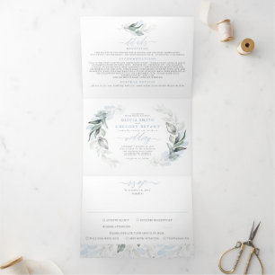 Invitación Tríptica Elegante Boda verde azul y sabio