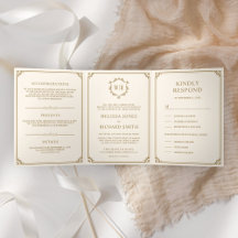 Elegante Clásico Boda con Monograma de Crema y Dor