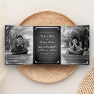Invitación Tríptica Elegante Clásico Simple Pizarra Foto Boda