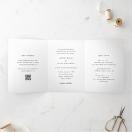 Invitación Tríptica Elegante código QR boda clásica