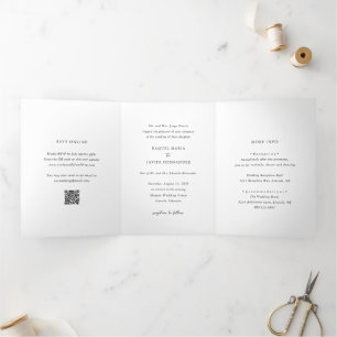 Invitación Tríptica Elegante código QR boda clásica