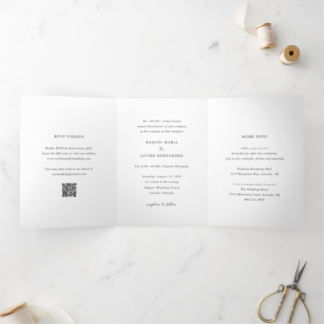 Invitación Tríptica Elegante código QR boda clásica (Interior)