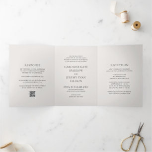 Invitación Tríptica Elegante código QR neutral limpio Boda elegante