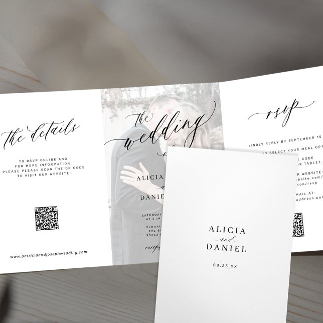 Invitación Tríptica Elegante código QR RSVP foto boda blanco (Subido por el creador)