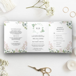 Invitación Tríptica Elegante eucalipto Verdor todo en un Boda