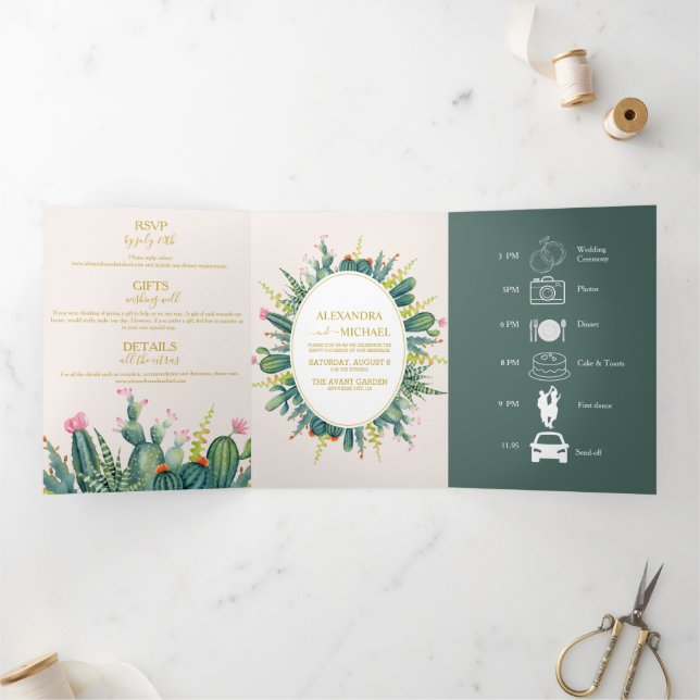 Invitación Tríptica Elegante Eucalyptus Greenery Succulent Boda Tri (Interior)