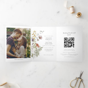 Invitación Tríptica Elegante foto Boda de Wildflower Boho