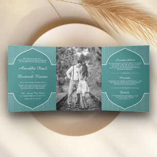 Invitación Tríptica Elegante Foto de Boda con Arco Étnico Indio en Ver