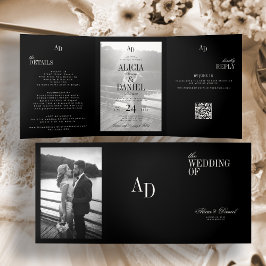 Invitación Tríptica Elegante foto de boda de marfil negro RSVP todo en