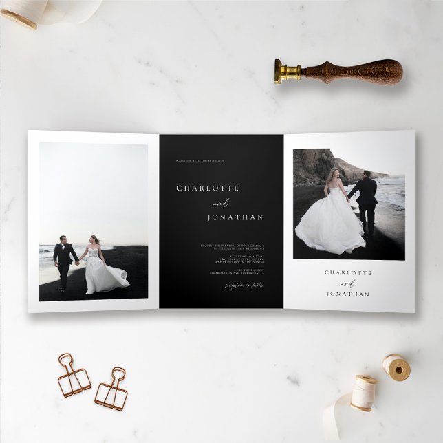 Invitación Tríptica Elegante foto de Boda negro (Subido por el creador)