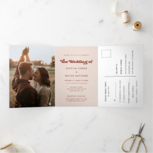 Invitación Tríptica Elegante foto de un boda todo en uno con durazno r