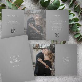 Invitación Tríptica Elegante foto moderna boda RSVP detalles código QR