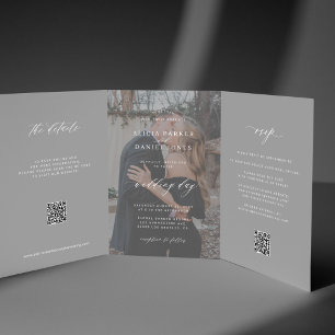 Invitación Tríptica Elegante foto moderna boda RSVP detalles código QR