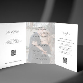 Invitación Tríptica Elegante foto moderna boda RSVP detalles código QR