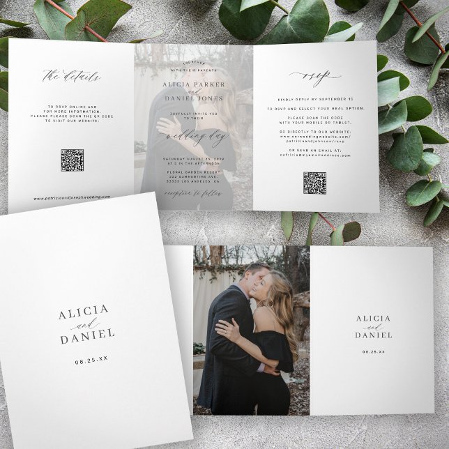 Invitación Tríptica Elegante foto moderna boda RSVP detalles código QR (Subido por el creador)