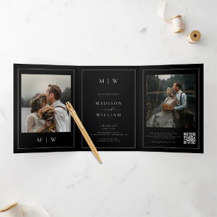 Invitación Tríptica Elegante foto RSVP Detalles del código QR Boda neg