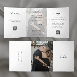 Invitación Tríptica Elegante foto simple boda RSVP detalles código QR