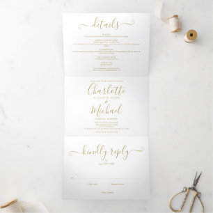 Invitación Tríptica Elegante Fotografía de Boda con Letra Script de Fi