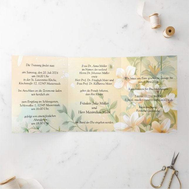 Invitación Tríptica Elegante Hochzeit en Pastell (Interior)