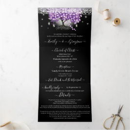 Invitación Tríptica Elegante Lavender Love Purple Heart Leaf Boda
