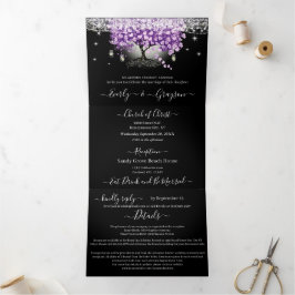 Invitación Tríptica Elegante Lavender Love Purple Heart Leaf Boda