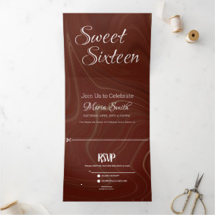Invitación Tríptica Elegante Mármol Líquido Dulce Agata Burdeos