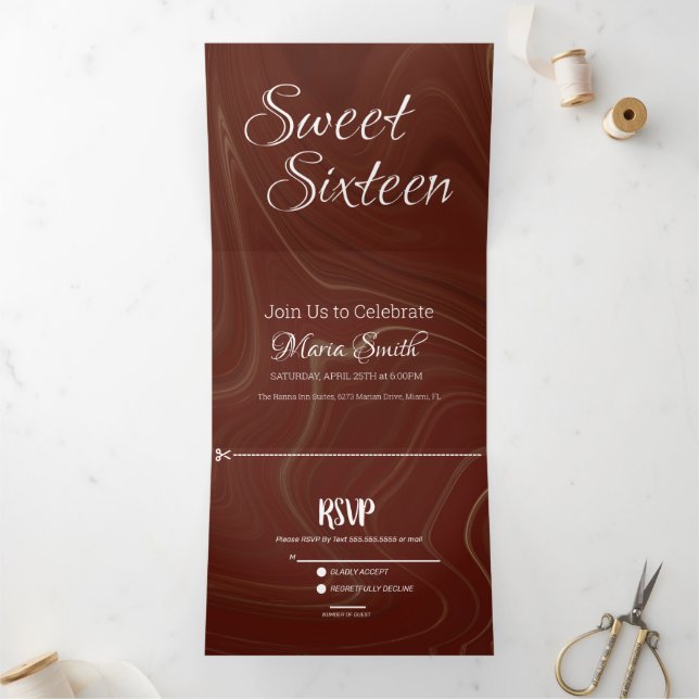 Invitación Tríptica Elegante Mármol Líquido Dulce | Agata Burdeos (Interior)