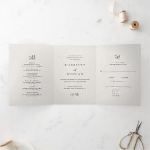 Invitación Tríptica Elegante matrimonio beige neutral y eterno