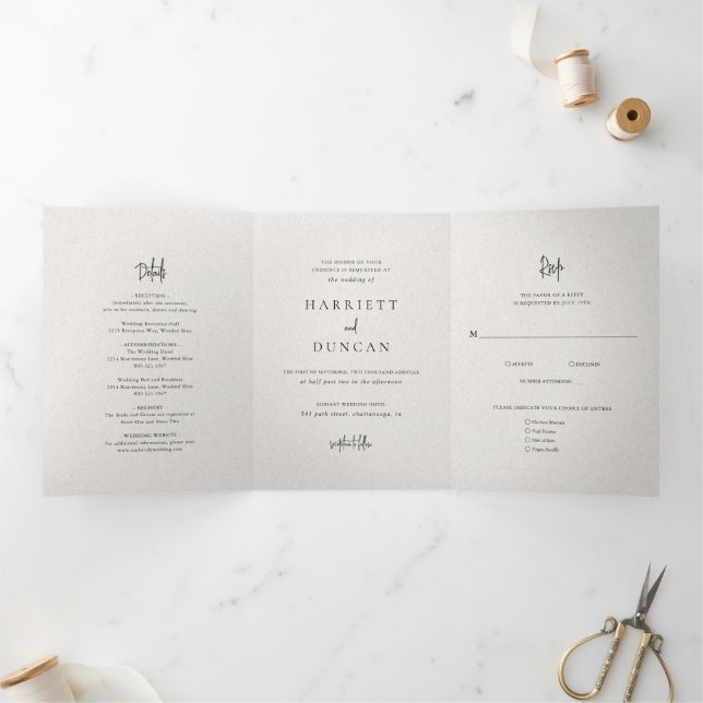 Invitación Tríptica Elegante matrimonio beige neutral y eterno (Interior)