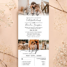 Invitación Tríptica Elegante matrimonio en monograma de fotografía neg