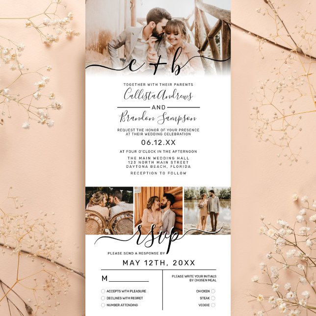 Invitación Tríptica Elegante matrimonio en monograma de fotografía neg (Subido por el creador)