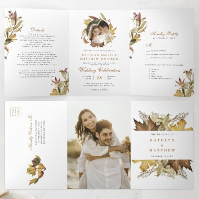 Invitación Tríptica Elegante matrimonio otoñal del follaje turbio del  (Subido por el creador)
